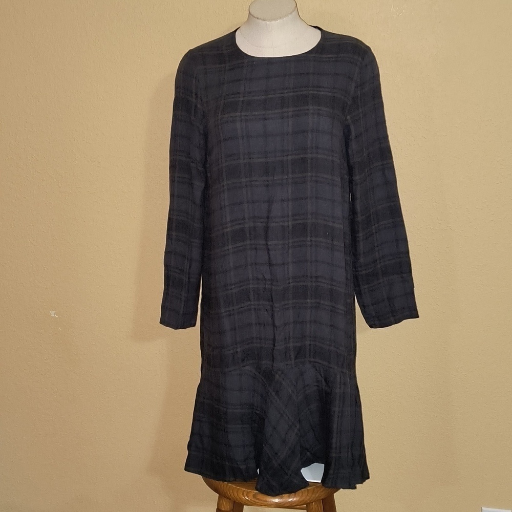 Zara Woman Plaid Peplum Hem Long Sleeve Dress Size M
